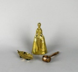 Lot of Three Small Brass Decorative Items: Bell, Trinket Dish, & Inscribed Gavel