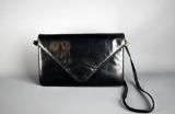Vintage Saks Fifth Avenue Navy Leather Handbag with Detachable Strap