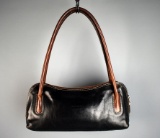 Barberini's Firenzi Black & Brown Italian Leather Shoulder Handbag