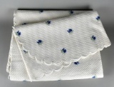 Laura Ashley Cotton White with Blue Flowers Bed Cover with Scalloped Edge, Portugal