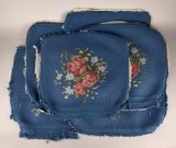 Lot of Six Needlepoint Pillow Tops/Chair Seat Covers with Rose Bouquet Design