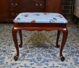 Vintage Mahogany Queen Anne Style Pad Footed Floral Gingham Upholstered Seat Bench