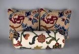 Lot of Three Needlepoint or Crewel Decorative Pillows with Floral Vines Designs
