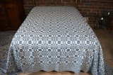 Large Blue & White Jacquard Bed Coverlet