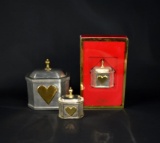 Lot of Two Lenox/ K. Stieff “Williamsburg” Pewter Heart Boxes & One Silver Plated Christmas Ornament