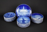 Sixteen Bing & Grondahl Blue & White Porcelain “Christmas in America” Collectors Plates, Denmark