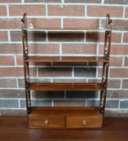 “Tradition House” Walnut Hanging Plate Shelves with Double Drawers