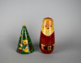 Two Hand Painted Wooden Christmas Nesting Toys: Christmas Tree & Santa Clause
