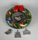 Lot of Five Pewter / Silver Plate / Tin Litho Christmas Ornaments by Kirk Stieff, & Other