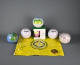 Lot of Eight Sports Memorabilia: Jack Nicholas Signed Flag, Five Metal Banks, One Mug, One Medallion