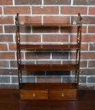 “Tradition House” Walnut Hanging Plate Shelves with Double Drawers