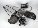 Lot of Nine Metal Garden & Decorative Pieces: Garden Stakes, Hook, Stake Finials, Bird Figurine