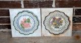 Two 12” Square Floor Gres Custom Tile Design Tiles with Coordinating Floral Plate Designs