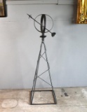 Metal Garden Sphere & Arrow Trellis Painted with Metallic Grey Rustoleum, 53” H