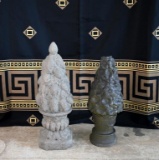 Pair of Resin Marblesque Garden Urn & Topiaries, Tallest is 25” H