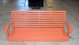 Nice Clay Red Painted Wooden Slat Porch Swing Bench with All Ceiling Mount Hardware