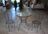 Vintage Metal and Textured Glass Bistro / Cafe Table & Two Chair Set