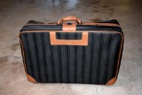 Peruzzi Brown Leather and Gray Canvas Suitcase with Caster Feet, Italy