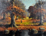 Orrin Draver (American, 1895-1964) Indiana Autumn Landscape, Oil on Canvas, Signed Lower Left
