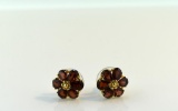14K Gold and Red Citrine Flower Petal Earrings
