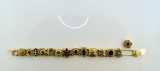 Vintage 14K Gold & Gemstone 14 Slide Charm Bracelet, 8” L