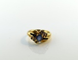 10K Gold and 1.5 Carat Blue/White Sapphire Ring, Size 7.25