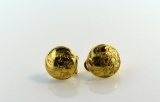 14K Gold Engraved Button Earrings