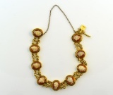 18K Gold and Oval Cameo Link Bracelet, 7.25” L