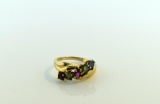 10K Gold with Red, Green, Pink & Blue Topaz Ring, Size 6.25