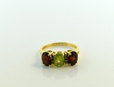 AJ 14K Gold with Peridot, Red Citrine & Diamond Ring, Size 6.5
