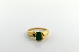 14K Gold and Octagonal Emerald Solitaire Ring, Size 7.25