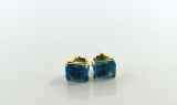 14K Gold and Large Octagonal Blue Topaz Solitaire Earrings (TCW = 8 Ct)