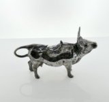 Antique 925 Sterling Silver Cow Creamer with Gadfly Design on Hinged Lid, 5” L