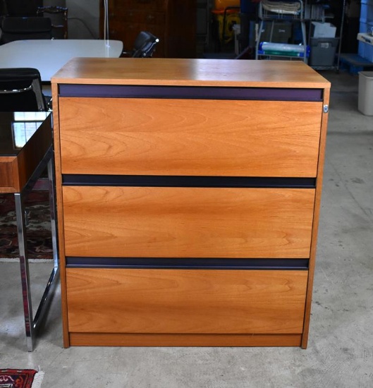 Mid-Century Modern Style Teakwood Finish Three-Drawer File Cabinet