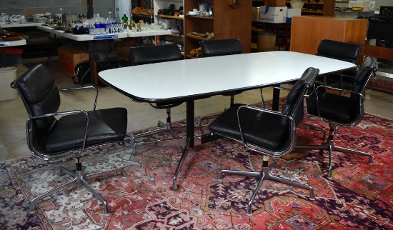 Set of 6 Mid-Century Modern Eames Black Leather & Chrome Boardroom Chairs by Vitra/Herman Miller