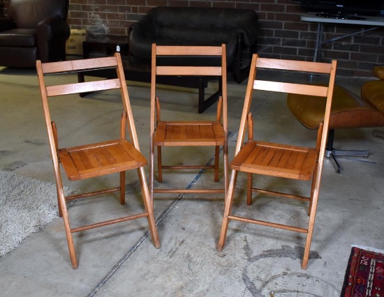 Set of Three Vintage Folding Wooden Slat Chairs