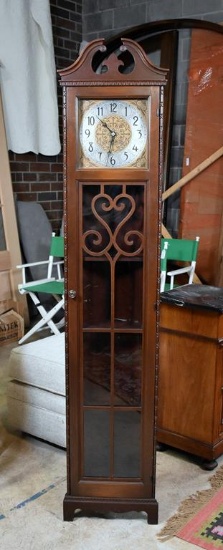 Unusual Vintage Colonial Solid Mahogany Corner Curio Shelf Grandmother Clock, Electric Movement