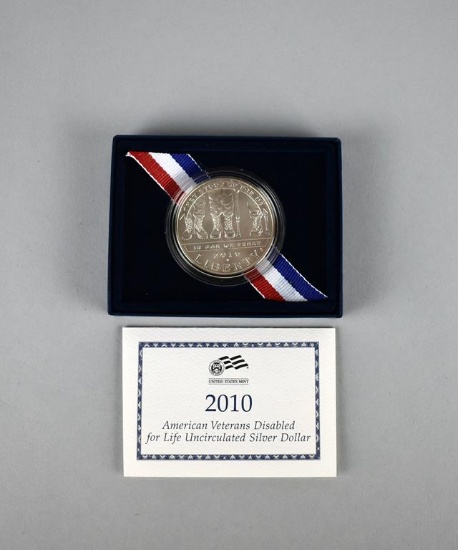 2010 US Mint American Veterans Disabled for Life Uncirc. Silver Dollar Commemorative Coin w/ C of A