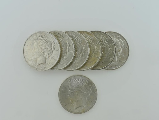 Seven Circulated Silver Peace Dollars in EF-AU Condition: 1922 & 1923 (6)