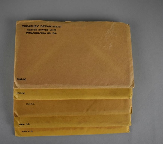 1960 through 1964 Philadelphia Mint US Coins Proof Sets (Five Proof Sets)