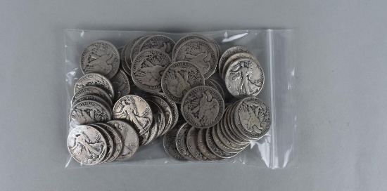 Bag of 54 Liberty Standing Silver Half Dollars,1939-43