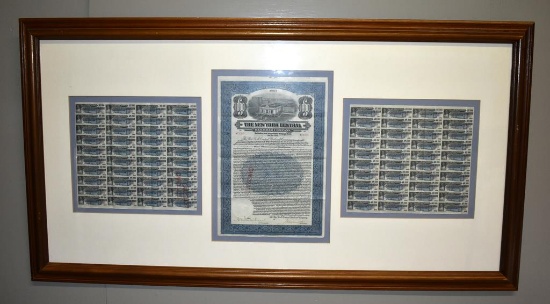 Framed New York Central Railroad Company Cancelled 1921 $1000 Bond