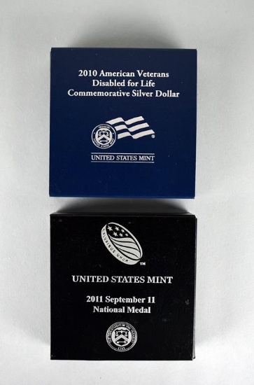 2010 Amer. Vets. Disabled for Life Proof Silver Dollar & 2011 September 11 1 Oz. Silver Medal, Lot 8