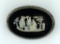 Vintage Wedgwood Black Sprig-Decorated Cameo Pin in Silver Frame, 1.75”, England