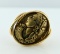 Large Gold Costume Ring with BasRelief Woman's Bust, Size 7