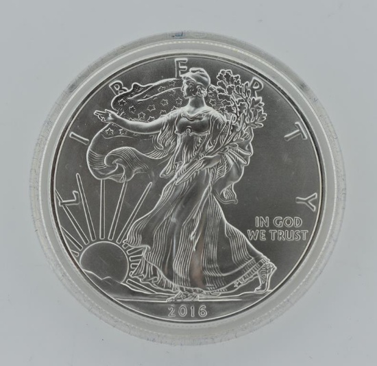 2016 One (1) Oz. Fine Silver American Eagle Coin in Protective Plastic Capsule