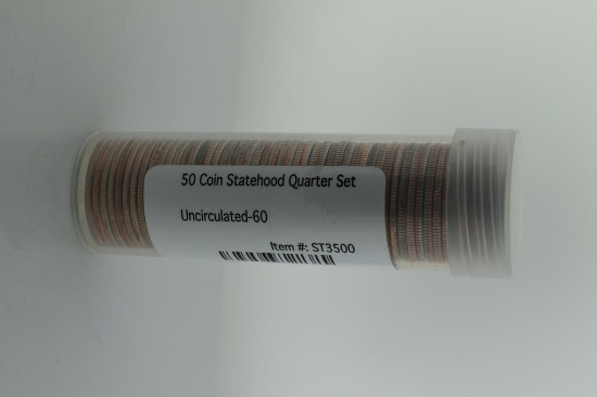 Littleton Coin Co. Fifty Coin Statehood Quarter Set, Uncirculated-60 Condition, in Plastic Tube