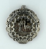 Large Vintage Sterling Silver Brooch Pendant with Sculptured South American Motif, 2.75”
