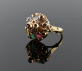 18K Princess Ring w/ Topaz, Garnet, Jade, Citrine, Tiger Eye Chalcedony & Other Gemstones, Size 4.5