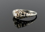 Vintage 18K White Gold Diamond Solitaire Ring, Size 6.5